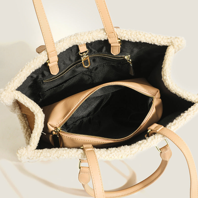 Women’s Fuzzy Shoulder Handbags Vegan Leather image 4