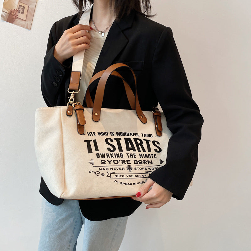 Women’s Letter Print Large Canvas Tote Bags image 6
