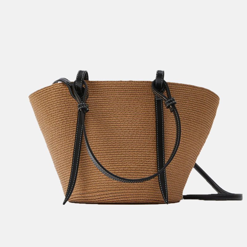 Women’s Two Tone Straw Woven Beach Tote Bags image 2