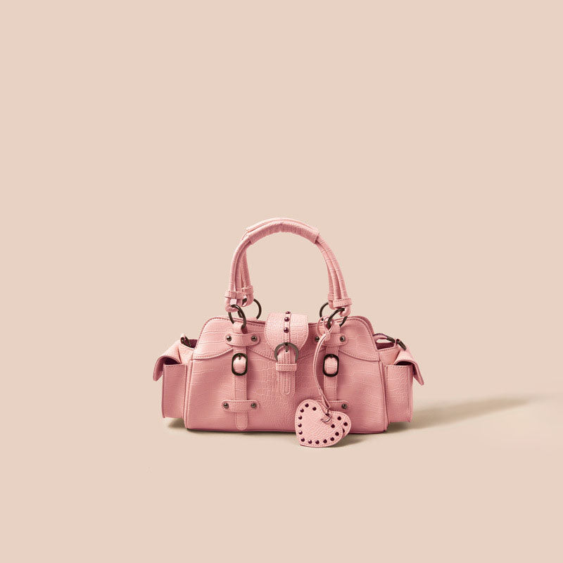 Women’s Croc Print Buckle Studs Top Handle Bags image