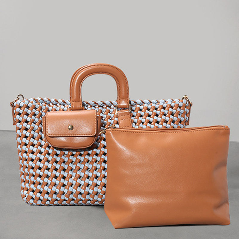 Women’s Handmade Two Tone Braided Tote Bags in Vegan Leather image 3
