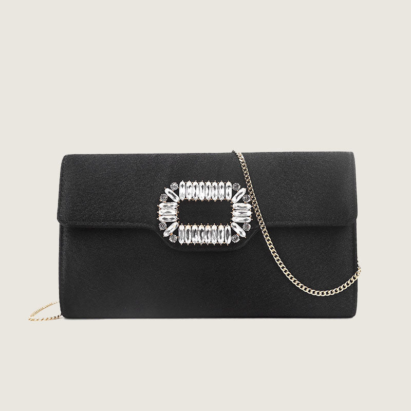 Women’s Rhinestone Evening Long Clutch Bags with Chains Black image