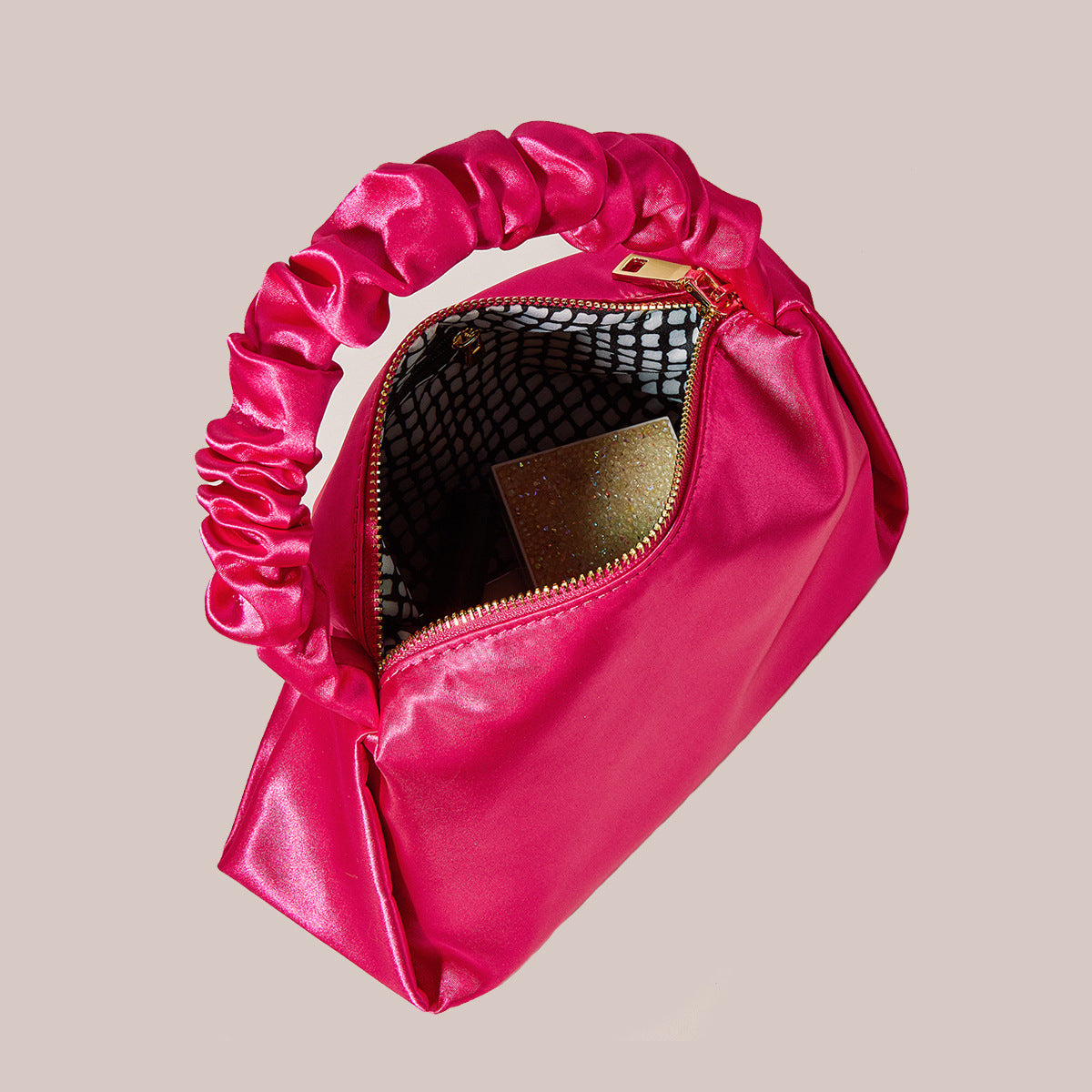 Women’s Hot Pink Slouchy Handle Clutch Bags in Satin image 3
