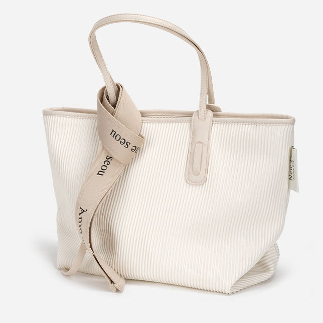 Women’s Striped Vegan Tote Bags with Letter Strap image 2