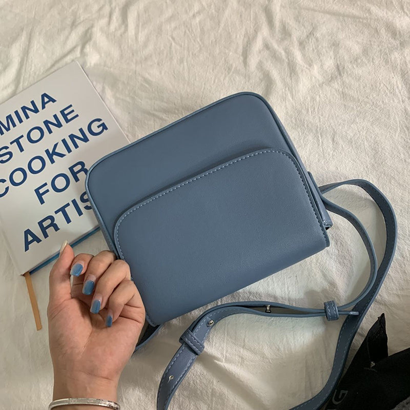 Women’s Minimal Vegan Saddle Flap Shoulder Bags in Blue image 2