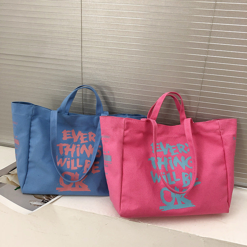 Women’s Letter Print Large Canvas Shopper Tote image 8