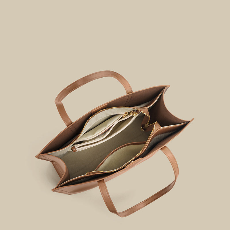Women’s Square Minimal Genuine Leather Shoulder Tote Bags image 4