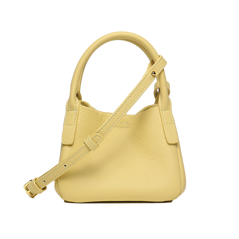 Women’s Small Lychee Grain Genuine Leather Top Handle Bucket Bags with Shoulder Strap image 5