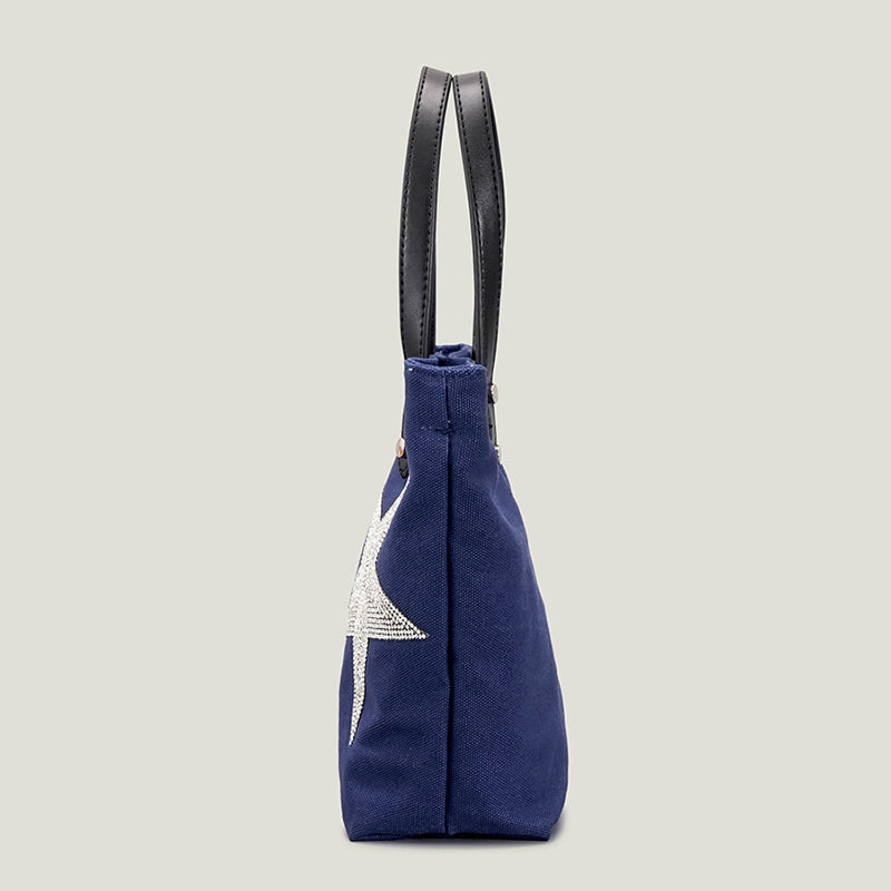Women’s Rhinestone Stars Canvas Tote Bags in Navy image 3