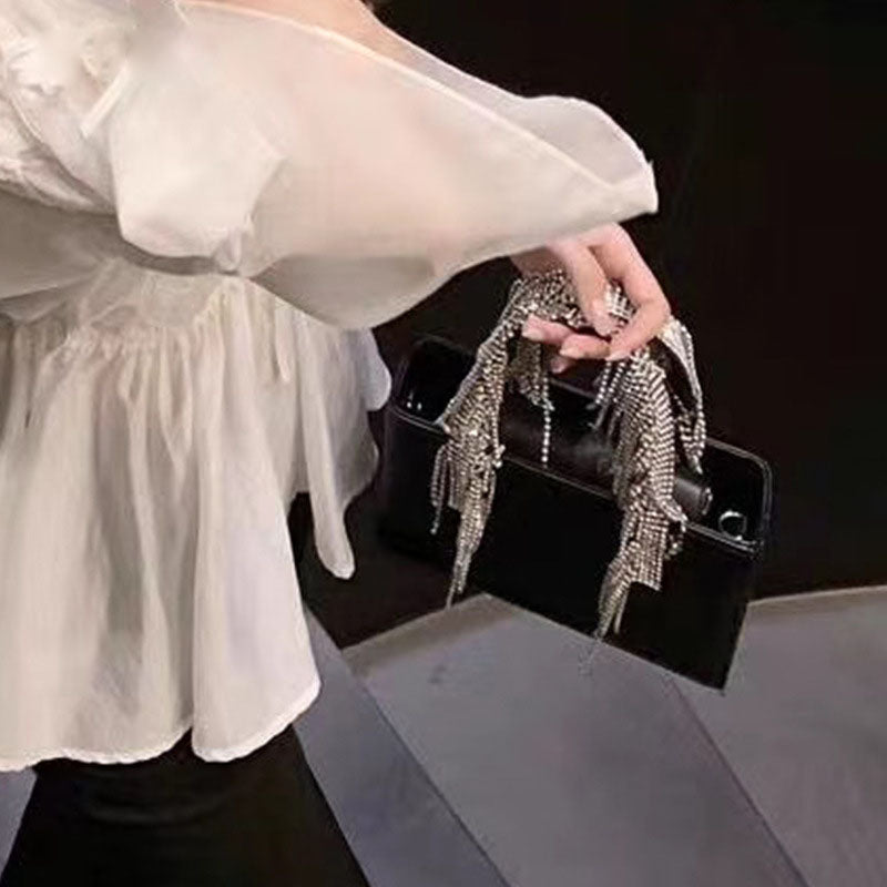 Women’s Small Rhinestones Fringe Evening Hand Clutch Bags image 4