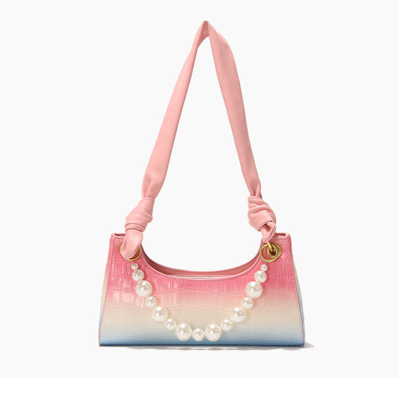 Women’s Rainbow Croc Print Baguette Bags with Pearls image