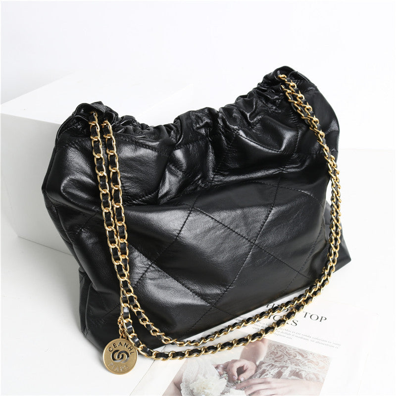 Women’s Genuine Leather Chains Quilted Hobo Bags image 2