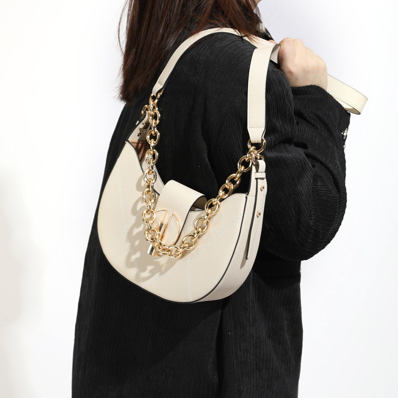 Women’s Leather Saddle Hobo Shoulder Bags with Chains image 6