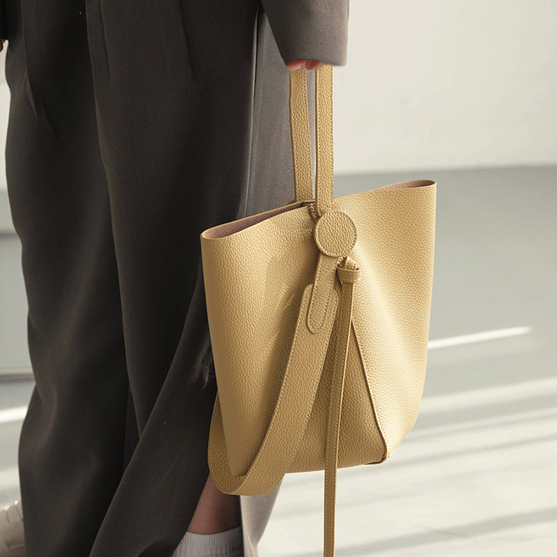 Women’s Genuine Leather Shoulder Bucket Tote Bags (3 Piece Set) image 3