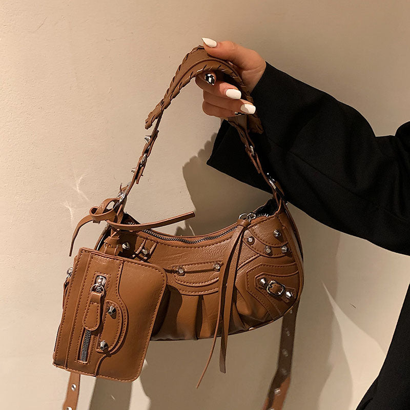 Women’s Studs Hobo Shoulder Bags with Wristlet image 9