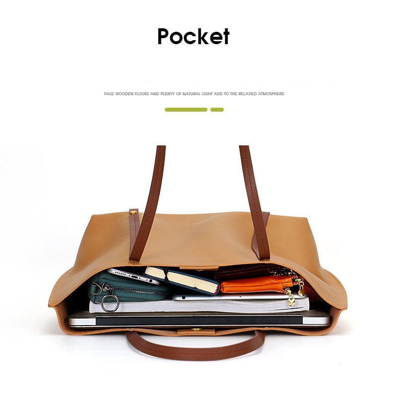 Women’s Minimalist Genuine Leather Tote Bags in Tan image 4