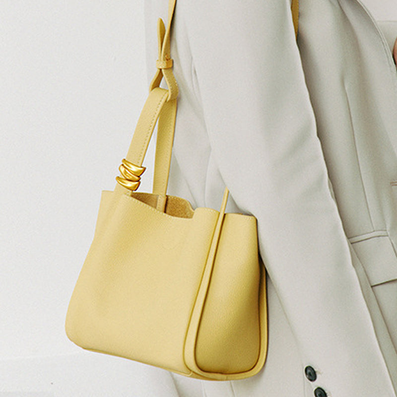 Women’s Minimal Small Genuine Leather Tote Bags Bucket Bags image 4