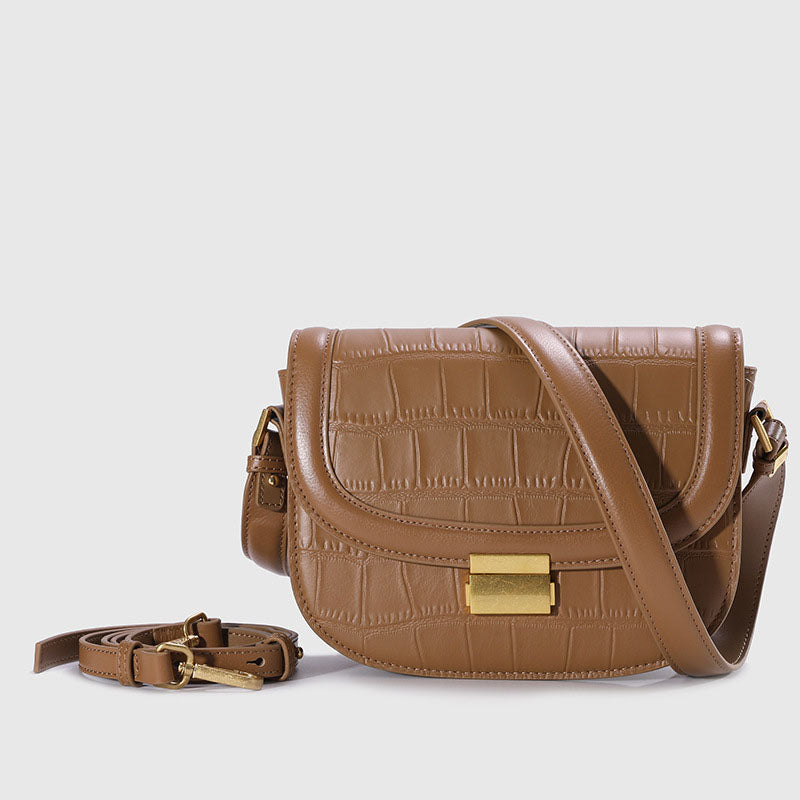 Women’s Croc Embossed Flap Saddle Shoulder Bags in Calfskin image