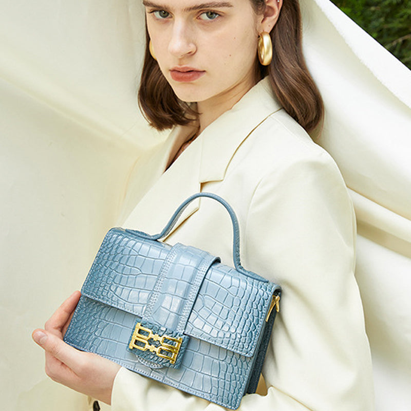 Women’s Genuine Leather Croc Print Small Top Handle Bags image 5