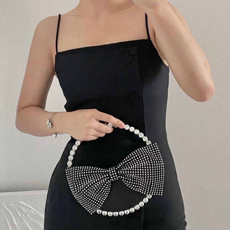 Women’s Round Rhinestones Bowknot Evening Clutch Black image 2