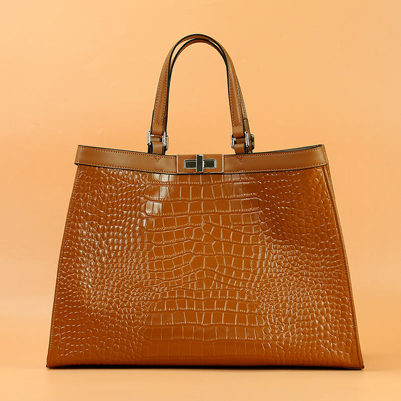Women’s Croc Print Genuine Leather Lock Large Tote Bags image