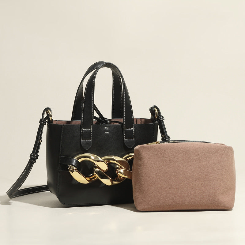 Women’s Giant Chains Genuine Leather Shoulder tote Bags with Interior Pouch image 5