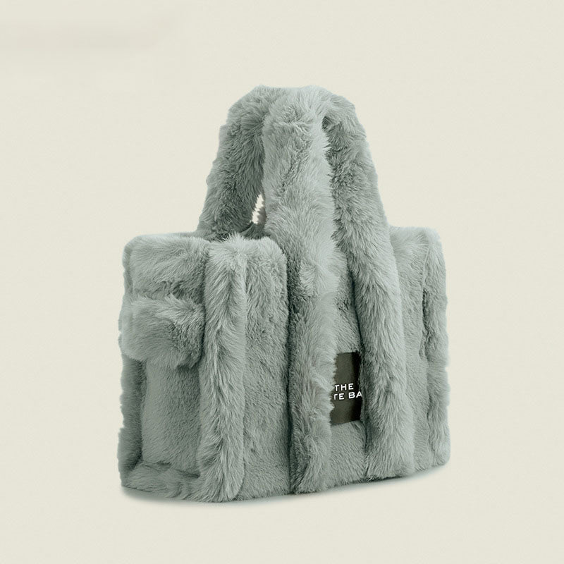 Women’s Faux Fur Letther Print Large Tote Bags image 6