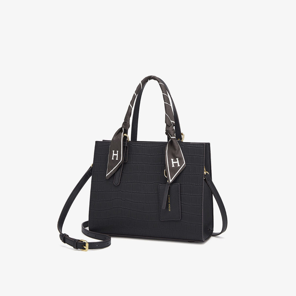 Women’s Croc Print Scarf Top Handle Satchels in Genuine Leather image 3
