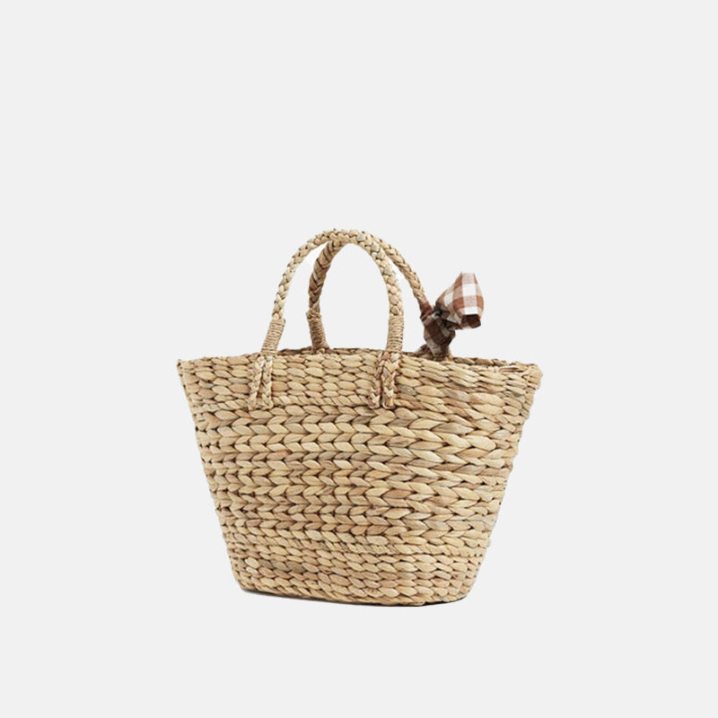 Women’s Straw Bags Plaid Bowknot Woven Beach Tote Bags image 3