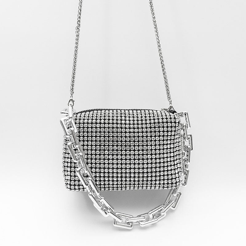 Women’s Small Chains Full Rhinestone Evening Baguette Bags image 3