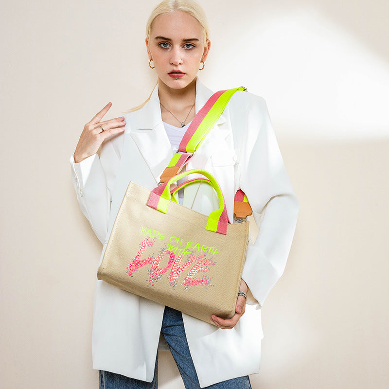 Women’s Letter Print Canvas Tote Bags image 4