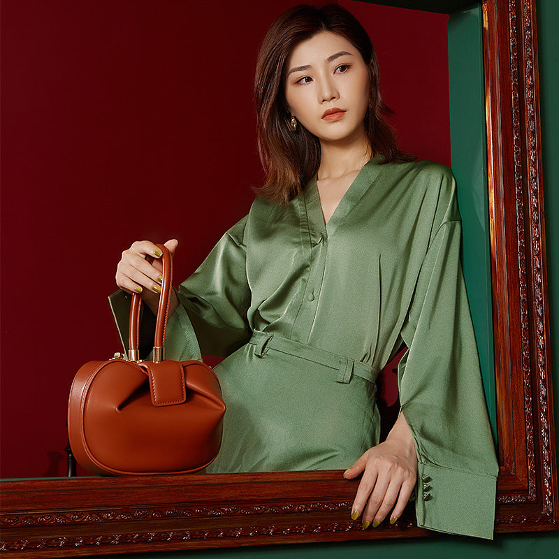 Women’s Knotted Cherry Top Handle Clutch in Genuine Leather image 2