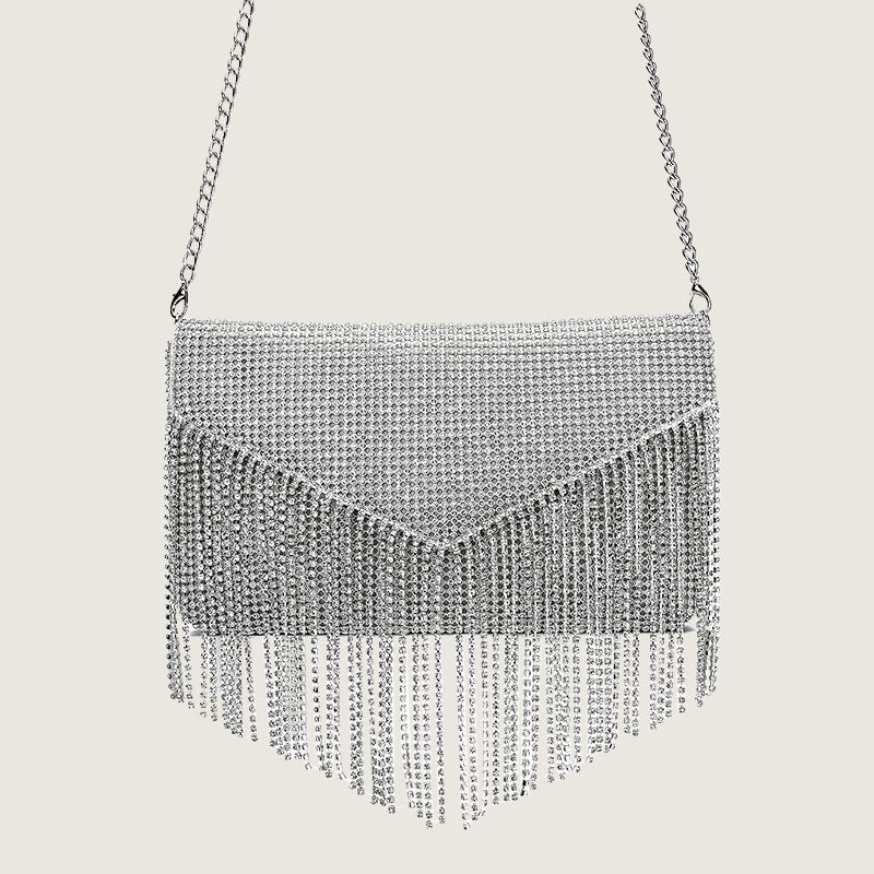 Women’s Silver Rhinestones Envelope Evening Bags with Fringe image
