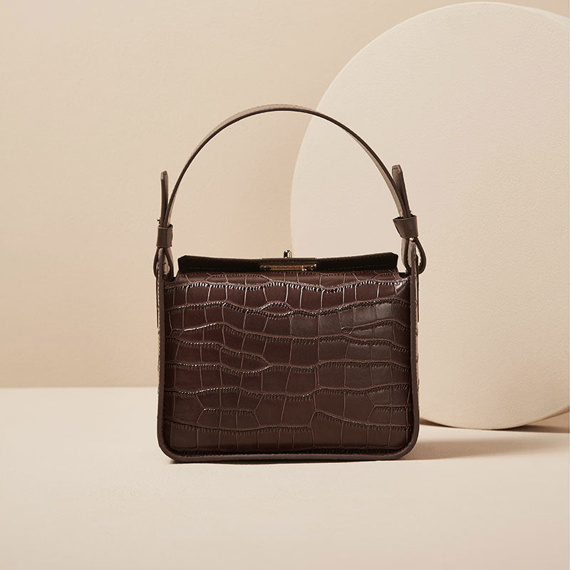 Women’s Croc Print Genuine Leather Top Handle Small Box Bags image 3