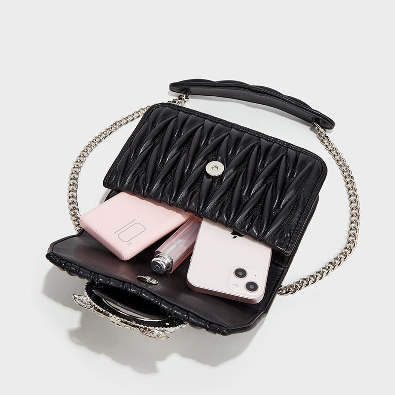 Women’s Jeweled Circle Quilted Small Crossbody Bags in Genuine Leather image 4
