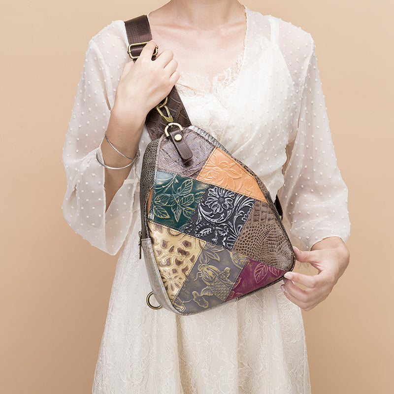 Women’s Stitching Genuine Leather Crossbody Sling Bags image 2