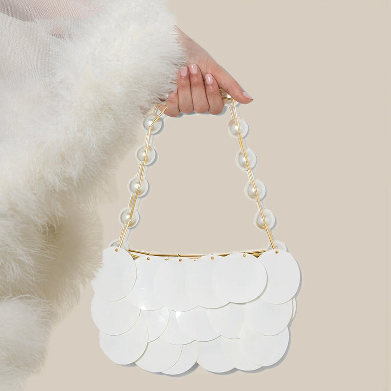 Women’s Large Sequins Pearls Evening Hand Clutch Bags image 3