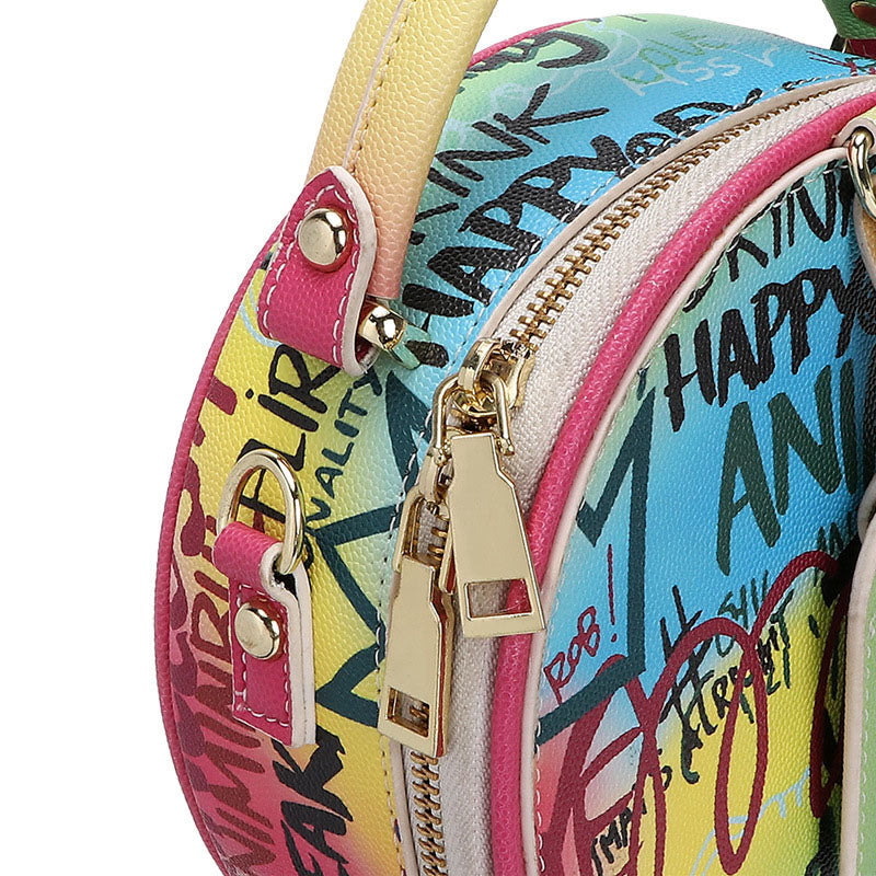 Women’s Round Graffiti Crossbody Bags with Top Handle image 4
