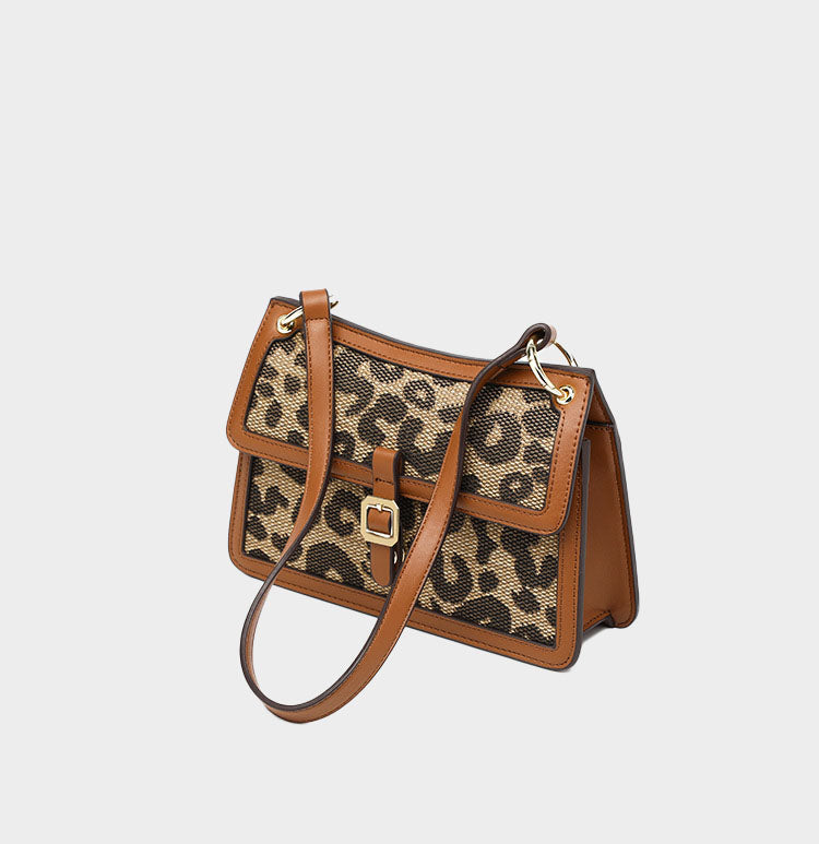 Women’s Leopard Print Genuine Leather Baguette Bags in Brown image 4