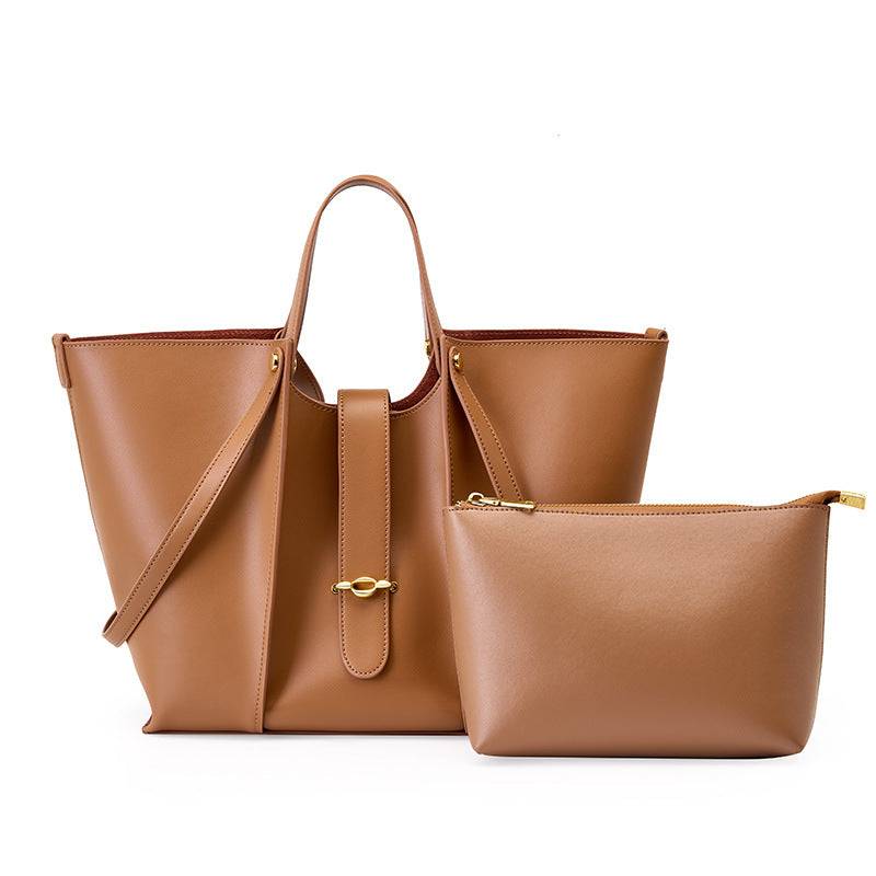 Women’s Genuine Leather Dual Straps Tote Bags with Buckle image 2