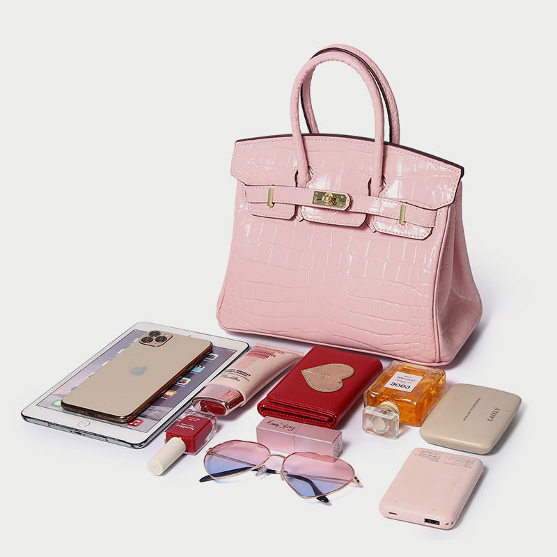 Women’s Smooth Croc Print Genuine Leather Top Handle Bags image 10
