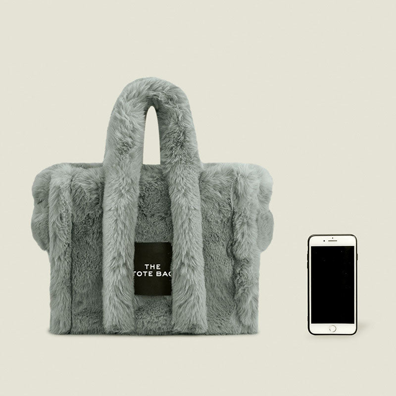 Women’s Faux Fur Letther Print Large Tote Bags image 7