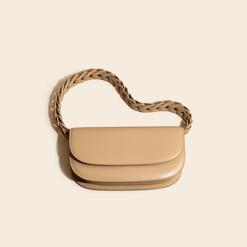 Women’s Minimal Braided Shoulder Strap Baguette Bags in Genuine Leather image 3