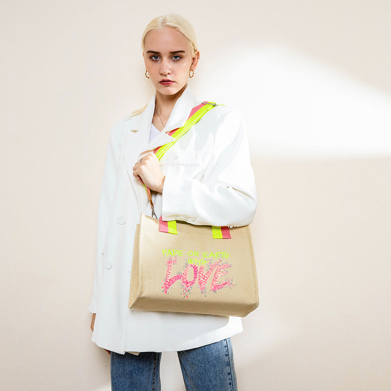 Women’s Letter Print Canvas Tote Bags image 5
