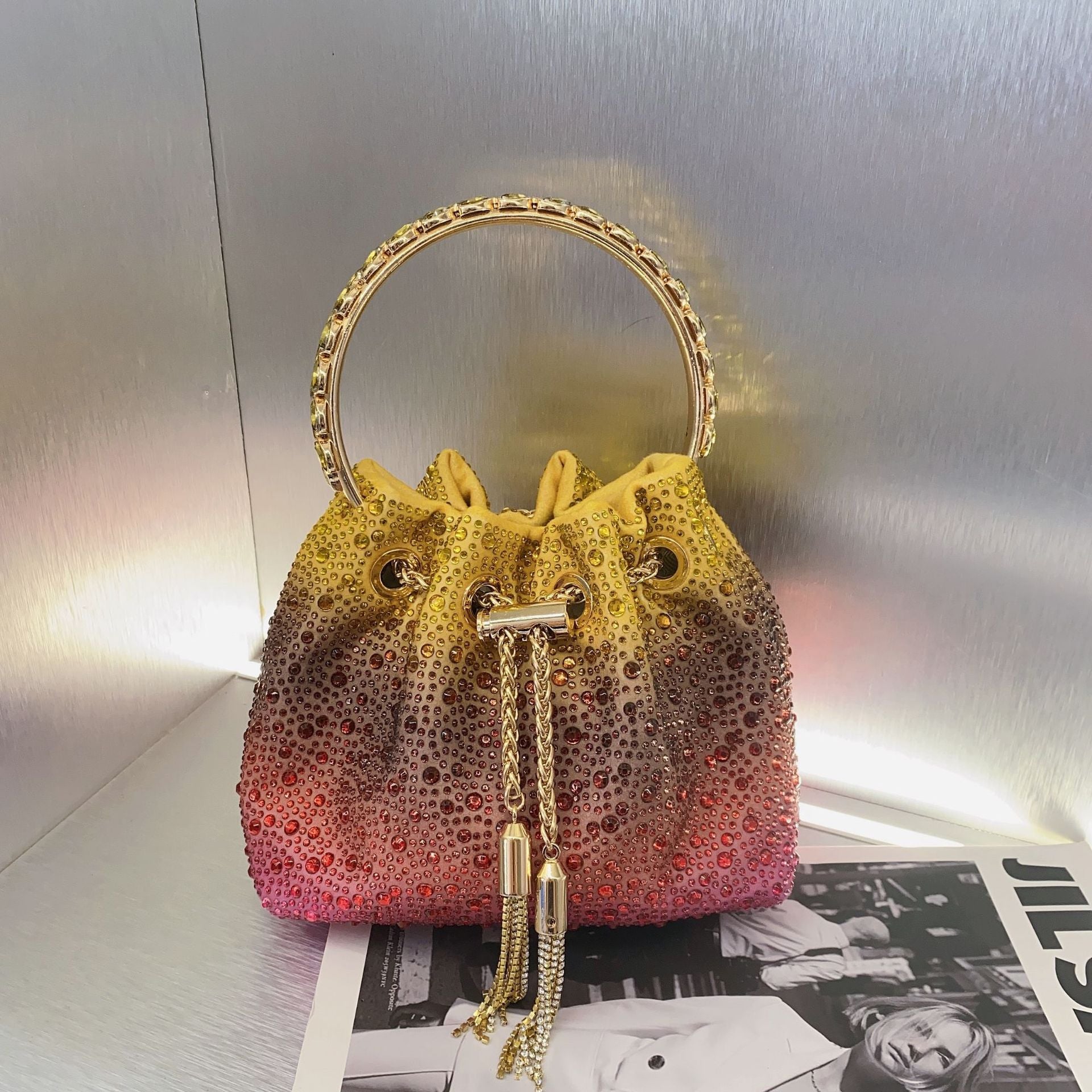 Women’s Small Volcano Rhinestones Evening Bucket Clutch Bags image 4