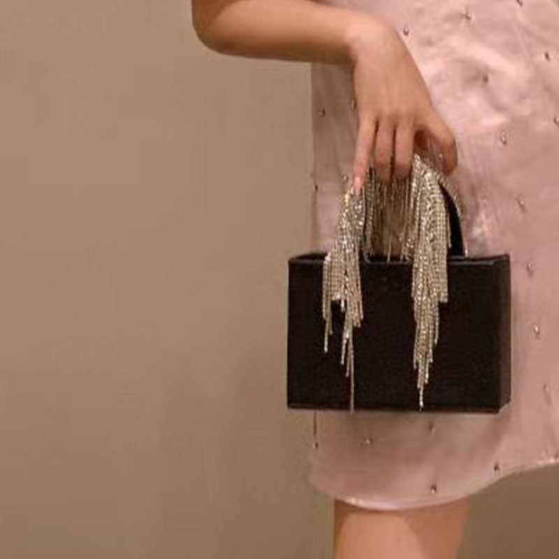 Women’s Small Rhinestones Fringe Evening Hand Clutch Bags image 5