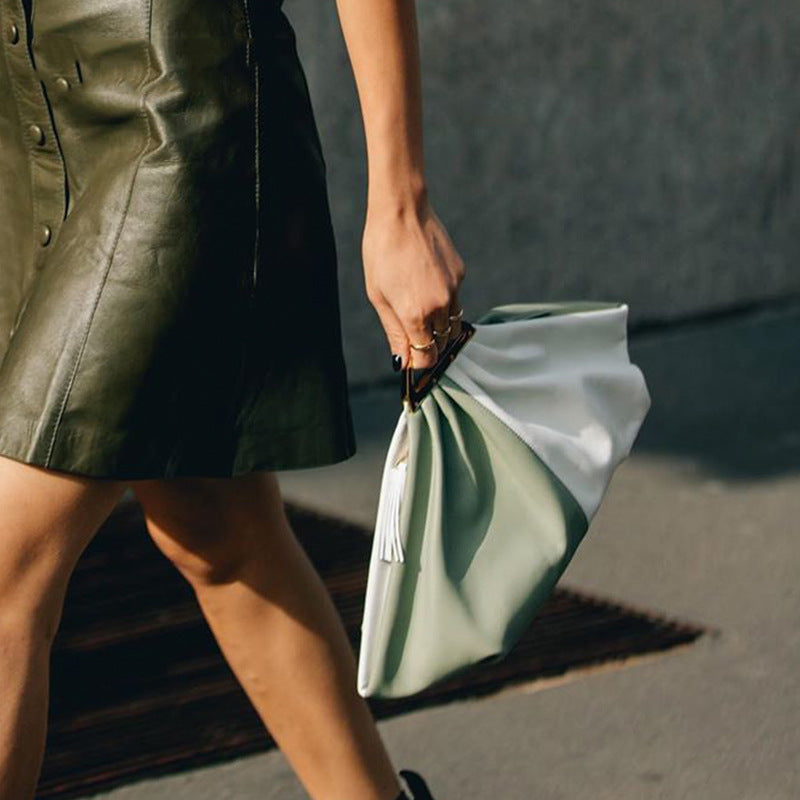Women’s Two Tone Slouchy Clutch Bags in Vegan Leather image 5