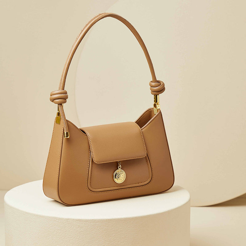 Women’s Genuine Leather Metal Medal Baguette Bags image 8