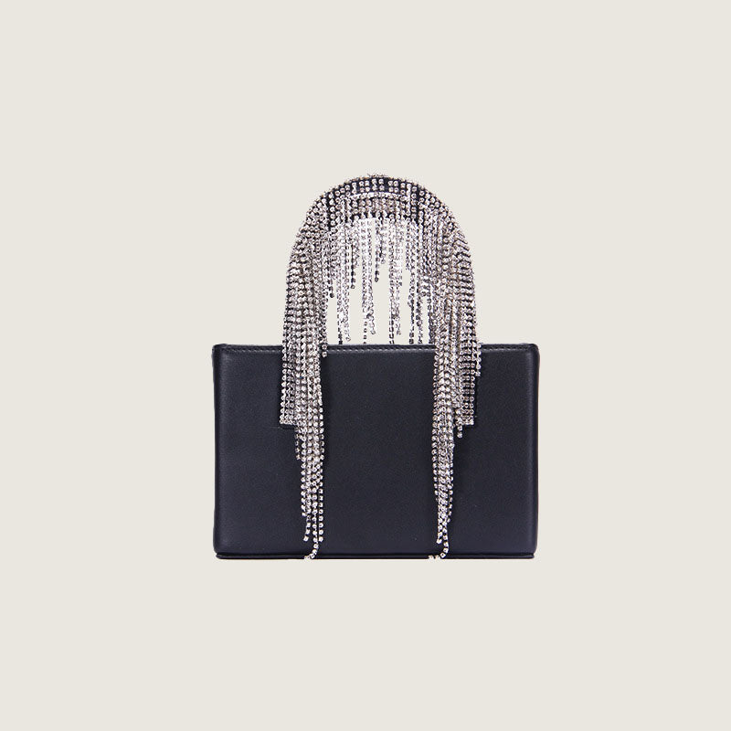 Women’s Rhinestones Fringe Top Handle Purse Black image