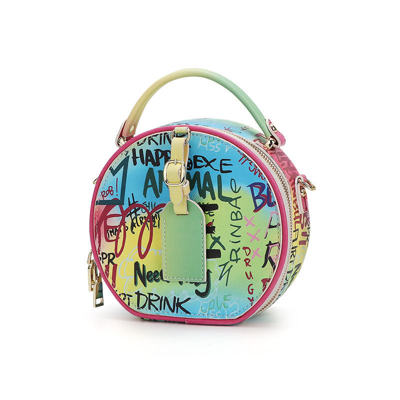 Women’s Round Graffiti Crossbody Bags with Top Handle image 3